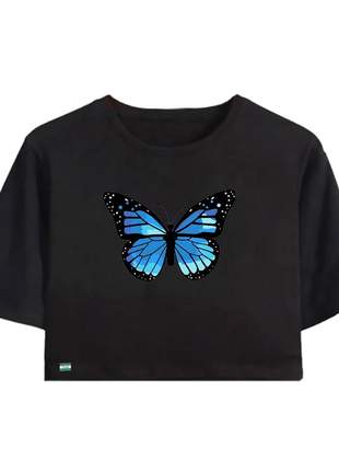 Camiseta cropped feminina estampado borboleta