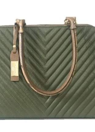 Bolsa estruturada couro matelassê verde militar - bolsa de mão e de ombro