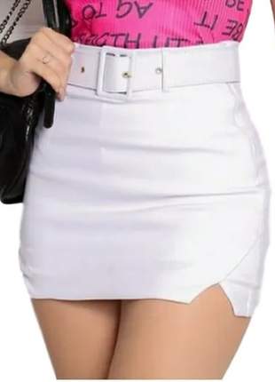 Short saia com cinto com elastano tendência moda blogueira