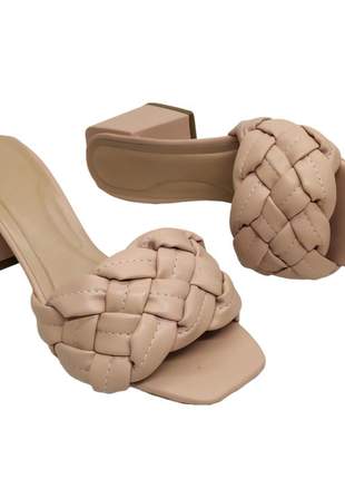 Tamanco mule feminino sandália salto bloco grosso 6 cm bico quadrado confortavel