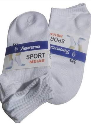 Kit 12 pares de meias brancas soquetes sport feminina