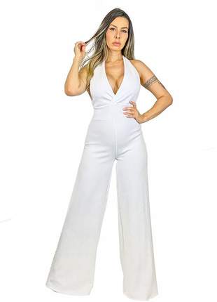Macacão dress code moda longo branco