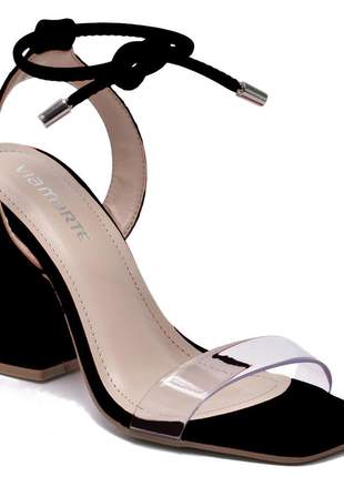 Sandália salto bloco preta amarração feminina via marte tendência coleção nova 2118801