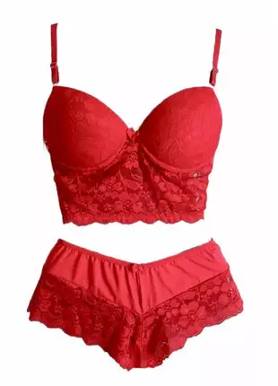 Conjunto lingerie  dolce sedutti cropped  plus size com bojo vermelho