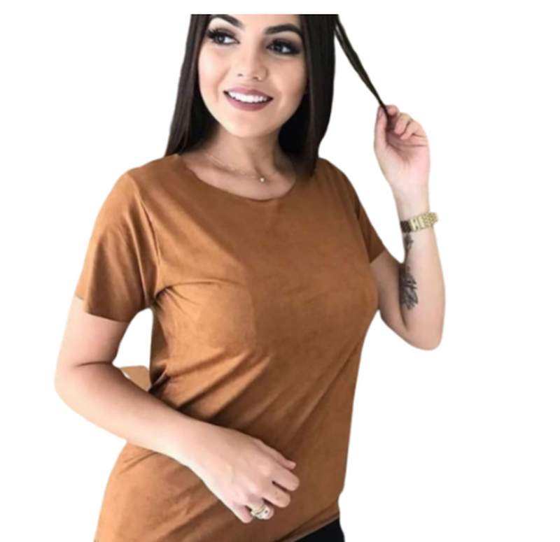 Blusinha t-shirts suede roupas moda feminina - R$ 19.99, cor Nude #140052,  compre agora