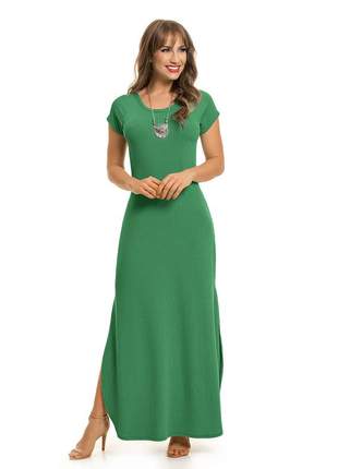 Vestido longo evangelico verde com mangas canelado