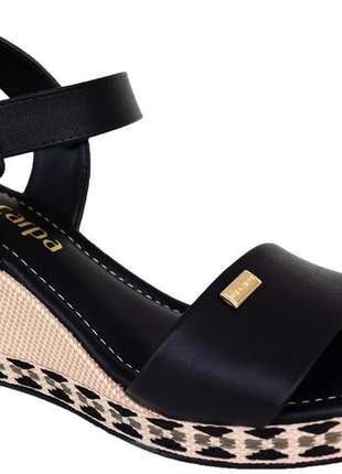 Sandália anabela casual preta detalhes feminina via scarpa tendência verão 142712350p