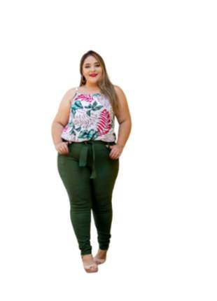 Calça feminina plus size cintura alta bengaline