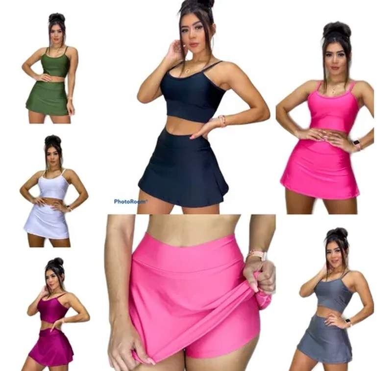 Kit com 4 saia shorts fitness roupa feminina academia suplex - R$ 199.99,  cor Multicolor #141646, compre agora