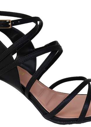 Sandália de salto preta feminina tiras via scarpa coleção nova 142114863p