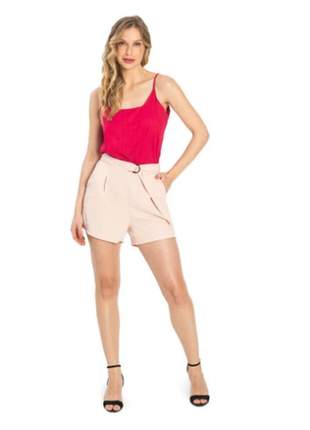 Short feminino alfaiataria rosa claro  casual leve tendência e137611144