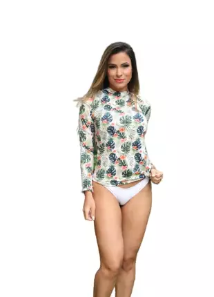 Blusa feminina com proteção uv50+ praia piscina surf saida de praia estampa digital