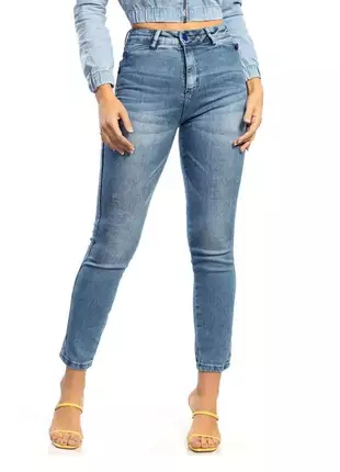 Calça biotipo jeans claro  feminina mom