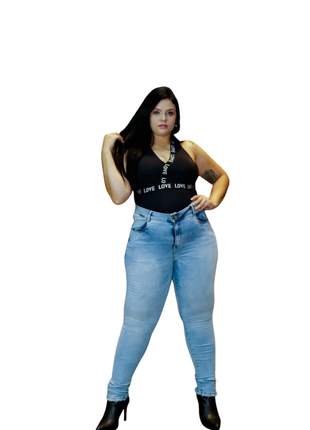 Calça feminina Plus Size Skinny cintura alta com Lycra