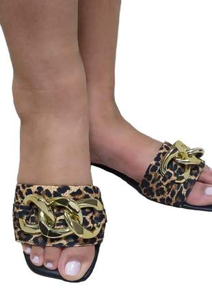 Rasteirinha feminina sandália chinelo onça corrente numeração especial 33 a 43
