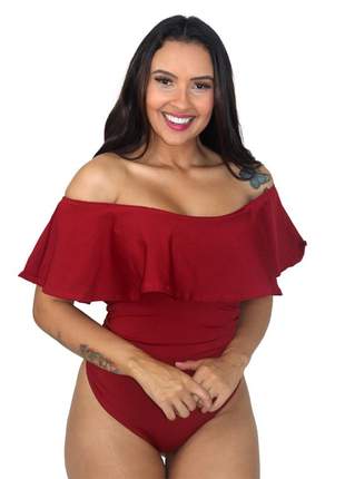 Body feminino ombro a ombro com babado ref: 601 (vermelho-escuro)