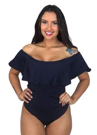 Body feminino ombro a ombro com babado ref: 601 (azul-escuro)