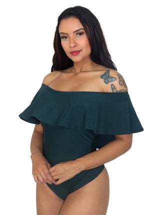 Body feminino ombro a ombro com babado ref: 601 (verde/escuro )