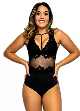 Body rendado decote feminino bordado nova moda ref:537 (preto)