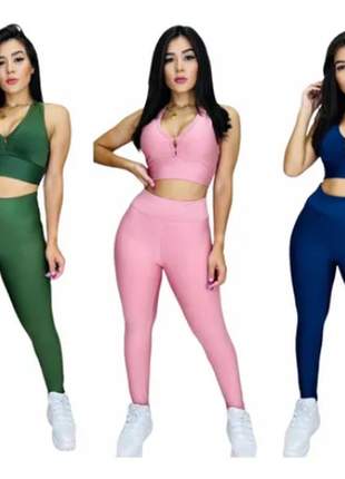 Kit 3 conjuntos femininos baratos calça e top c/bojo fitness :cores sortidas