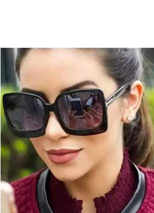 Óculos quadrado estiloso feminino preto moderno grande lindo, cor preto