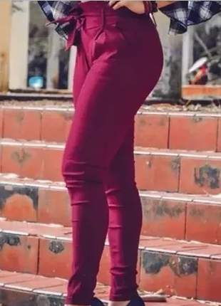 Calça feminina justa cintura alta tecido bengaline