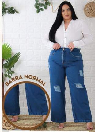 Calça jeans wide leg plus size