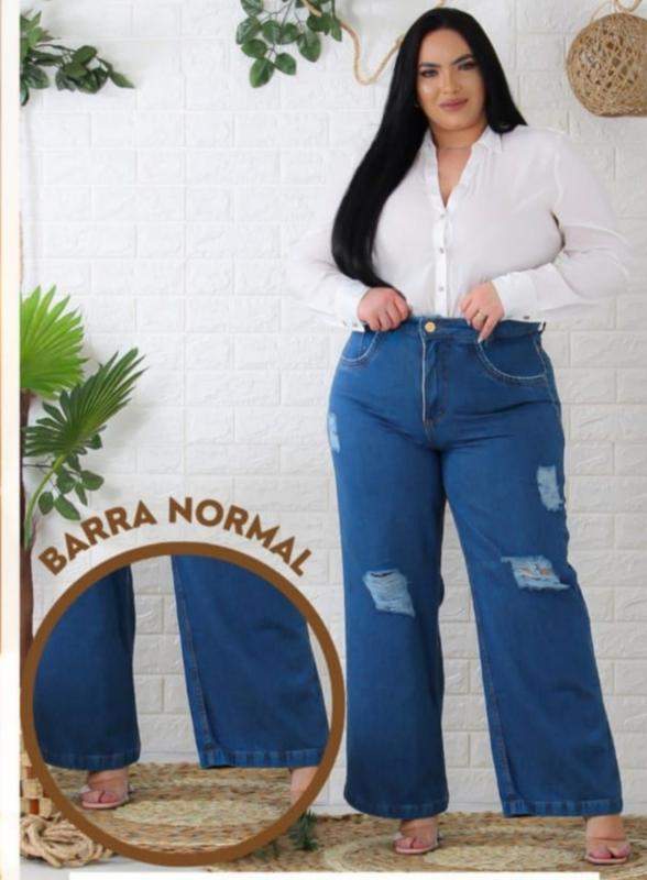Calça jeans wide leg plus size - R$ 110.00, cor Azul (com lycra) #149362,  compre agora