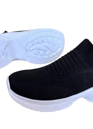Tênis Meia Chunky Slip On Malha Sneaker Confort Preto