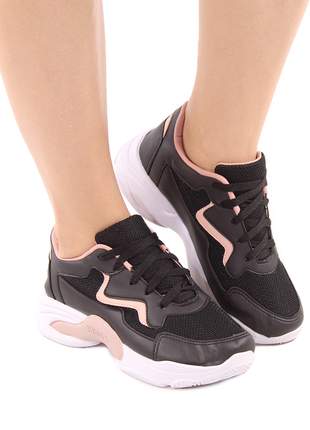 Tênis feminino casual chunky sneaker confort preto