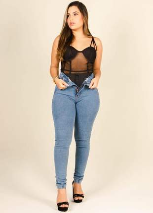 Calça skinny jeans analiz efeito super lipo com cinta modeladora seca barriga feminina