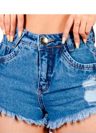 Short jeans alice feminino destroyed curto barra desfiada cintura alta