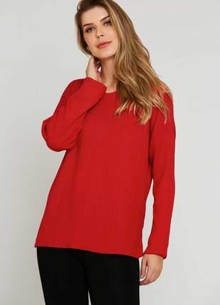 Blusa de Tricot decote redondo - Vermelho