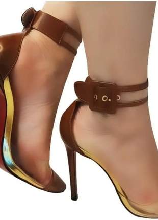 Sapatos femininos scarpins cristal solado vermelho