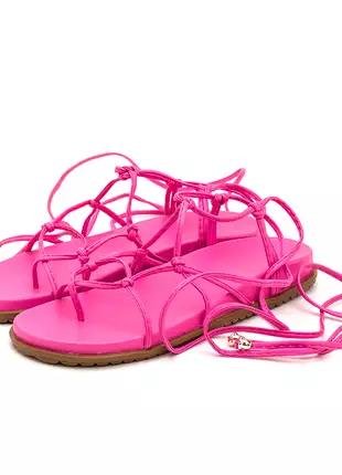 Sandália Feminina De Amarrar Papete Gladiadora Moda Verão Pink