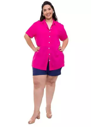 Camisa plus size viscose pink - naomi