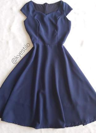 Vestido midi feminino azul escuro gode