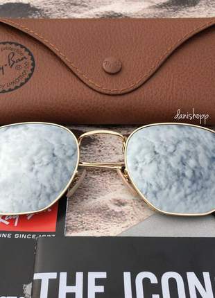 Óculos de sol ray ban hexagonal cor preto prata azul rosa dourado proteção uv400 moda 2021