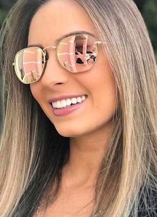 Óculos de sol ray ban hexagonal cor preto prata azul rosa dourado proteção uv400 moda 2021