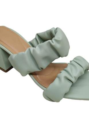 Tamanco feminino tira sanfonada confort salto bloco 6 cm sandália bico quadrado 34 a 40