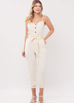 Conjunto de linho ralm calça jogger e blusa de alças - off white