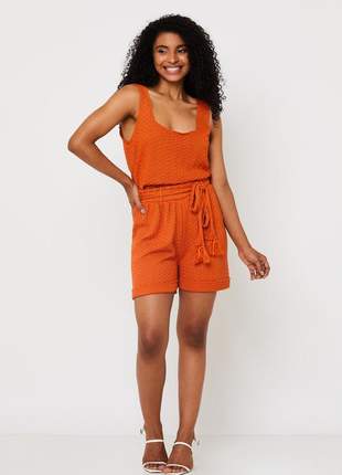 Conjunto de tricot ralm shorts com cinto e cropped - laranja