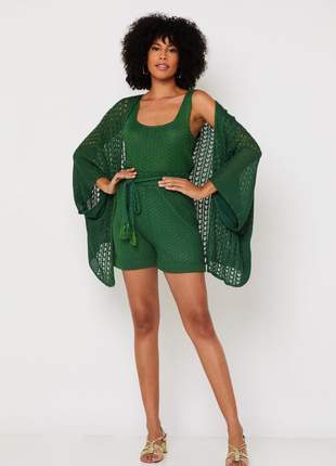 Kimono de tricot ralm ponto rendado - verde