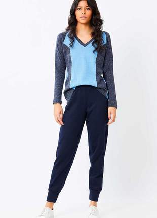 Blusa manga longa ralm tricot decote v - azul