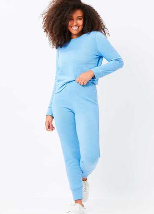 Conjunto ralm tricot  blusa manga longa e calça jogger - azul