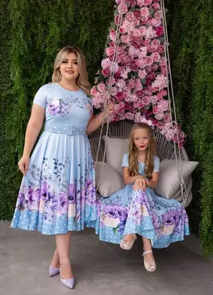 Vestido godê midi mãe e filha estampado moda evangélica