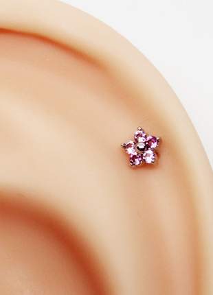 Piercing de Flor Mini Cravejada com Pedras Rosas