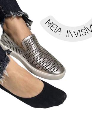 Kit 3 meias sapatilhas invisível lisa com silicone feminina