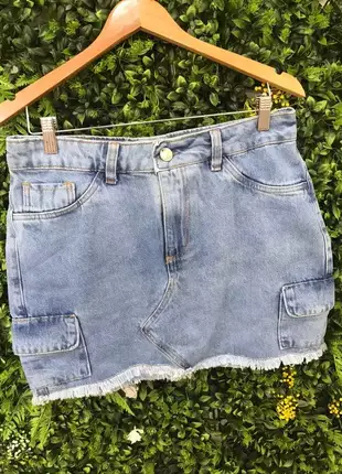 Mini saia jeans cargo