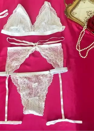Sutiã calcinha cinta liga renda conjunto lingerie plus size